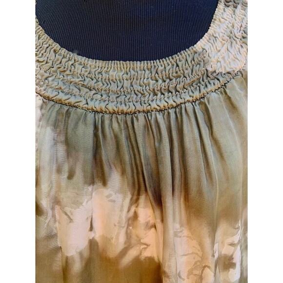 Tempo Paris Silk Olive Green Gathered Tie Dye Ruffle Boho Top S/M - Picture 2 of 8